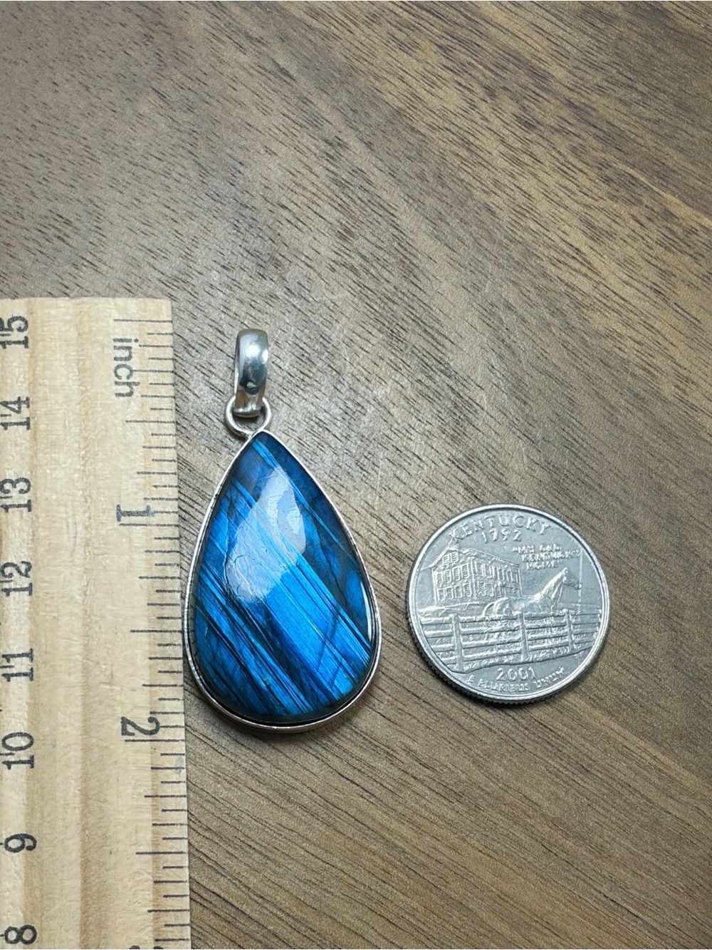 Pure Sterling Silver 925 Chunky Blue Labradorite Pendant Sapphire Necklace New - Picture 12 of 12